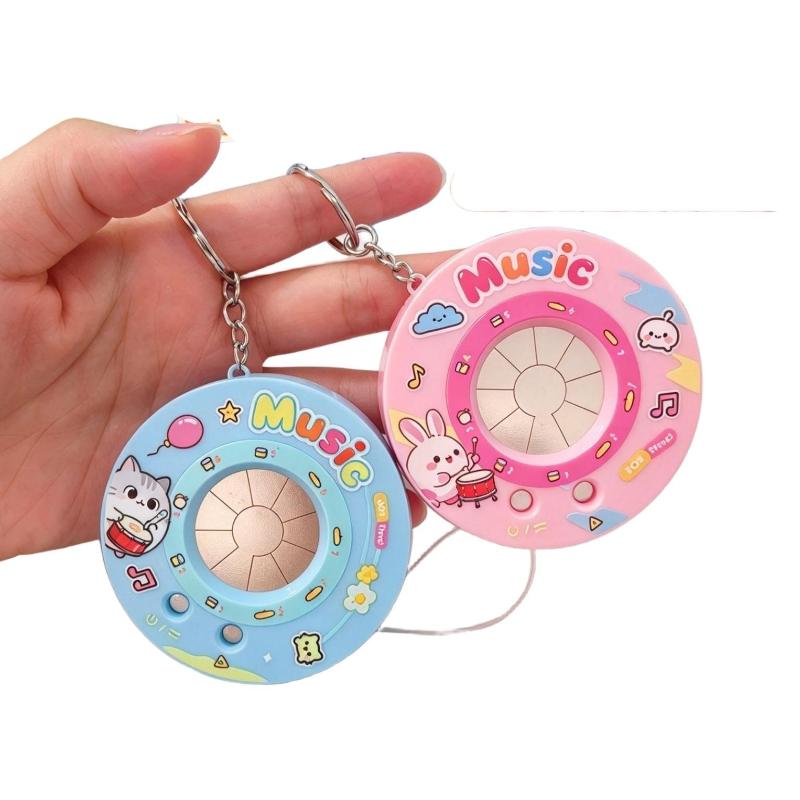 Mini Electronic Drum Keychain Portable Recordable Musical Toy Cute Cartoon Pendant Kids Backpack Bag Decor Stress-Relief Gift