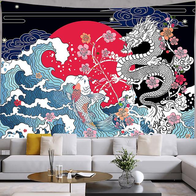 

Китайский Дракон Гобелен Хиппи Искусство Настенный Психоделический Эстетический Декор Комнаты Одеяло Домашнее Украшение Спальни Boho Home Dec 95x73cm