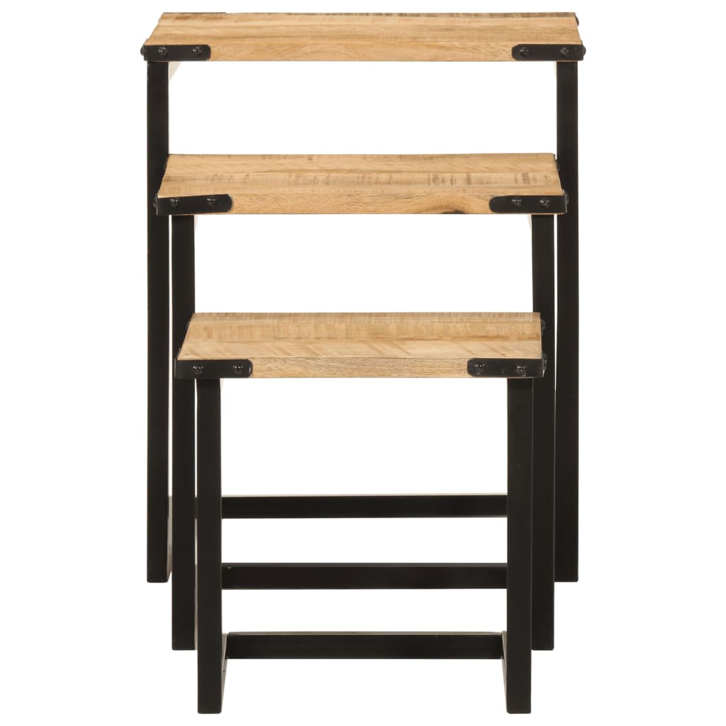 Nesting Tables Set of 3 Solid Mango Wood and Iron
