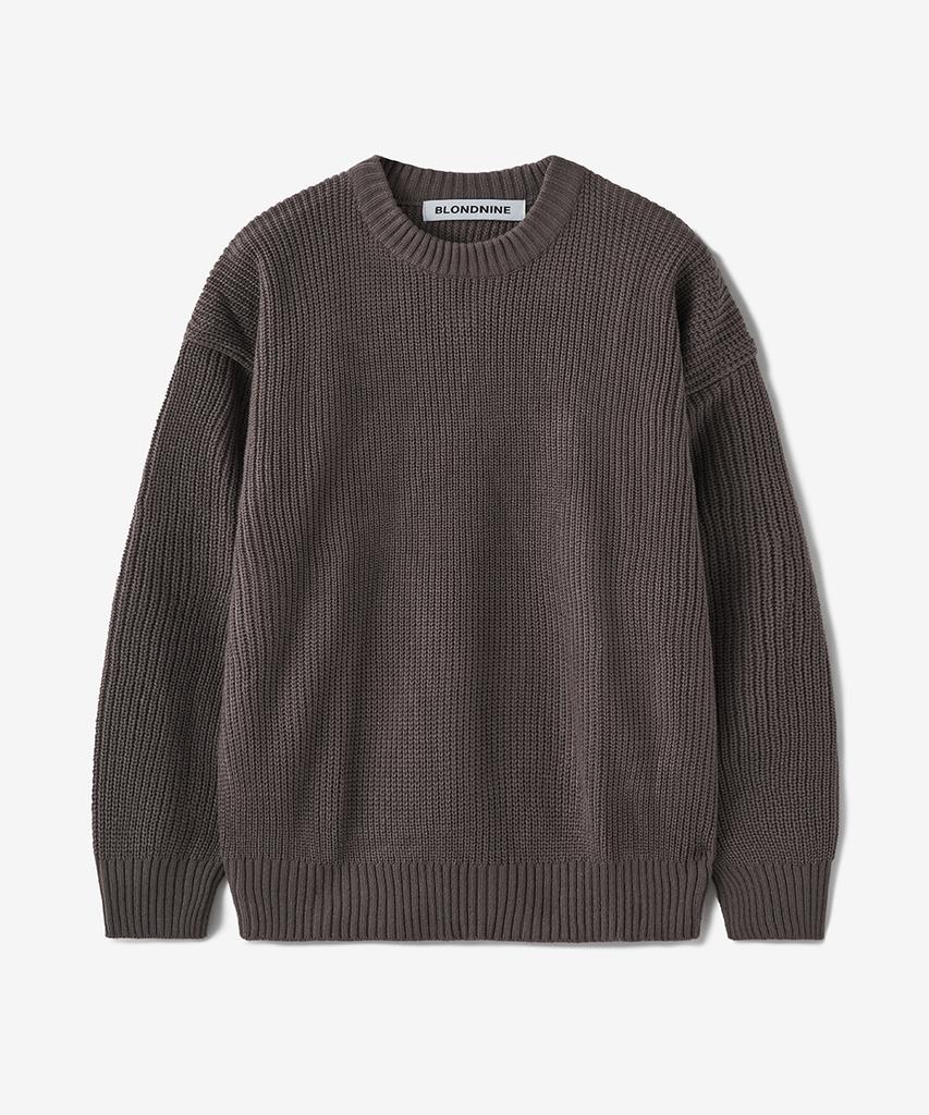 BLOND9 Crew Neck Rib Knit Sweater_Brown