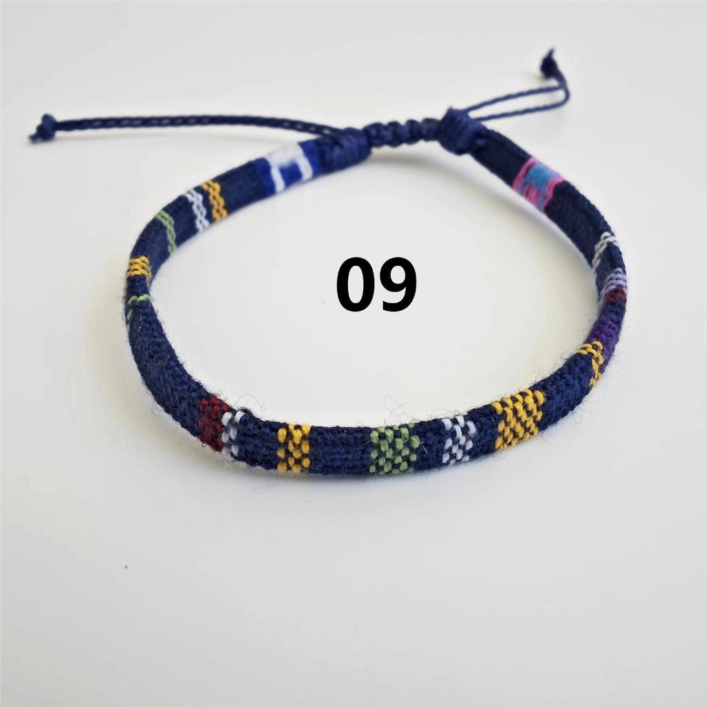Bracelet Tissé Coloré en Coton-Lin Ajustable Fait Main