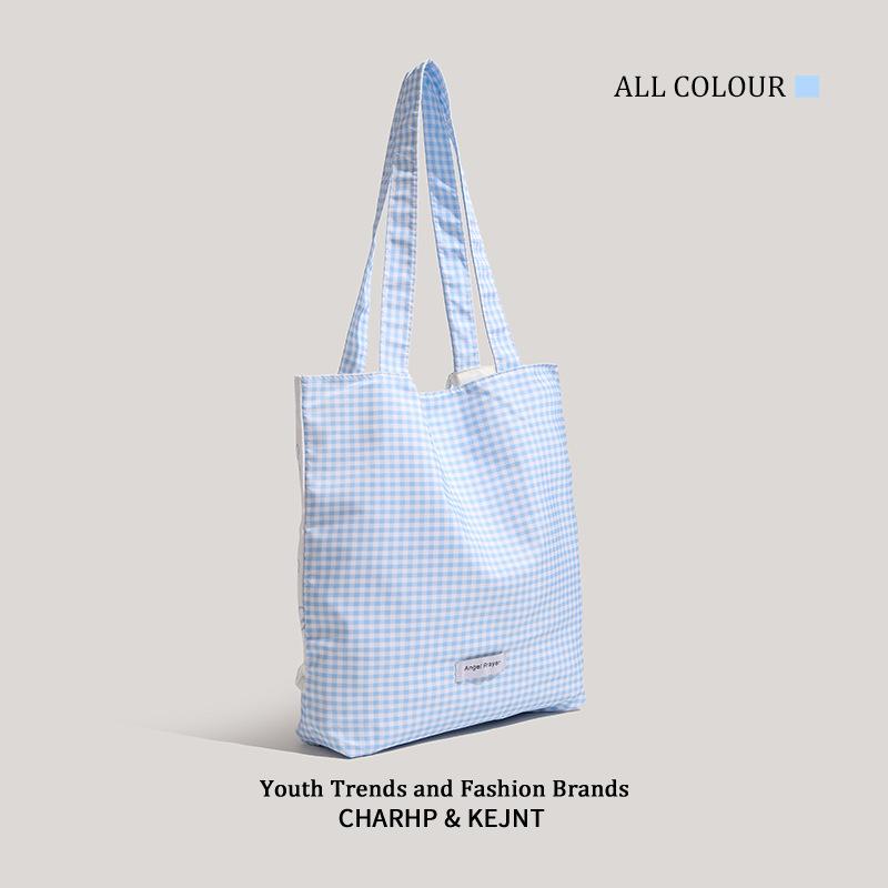 Large Capacity Canvas Bag Plaid Student Commuter Versatile Shoulder Bag Shopping Bag