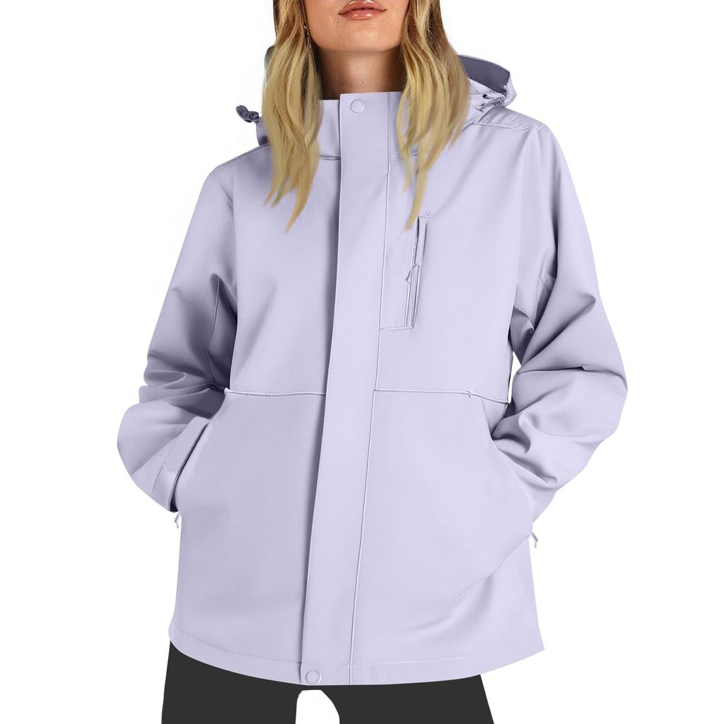 Women Solid Stripe Rain Jacket Outdoor Plus Waterproof Hooded Raincoat Windproof