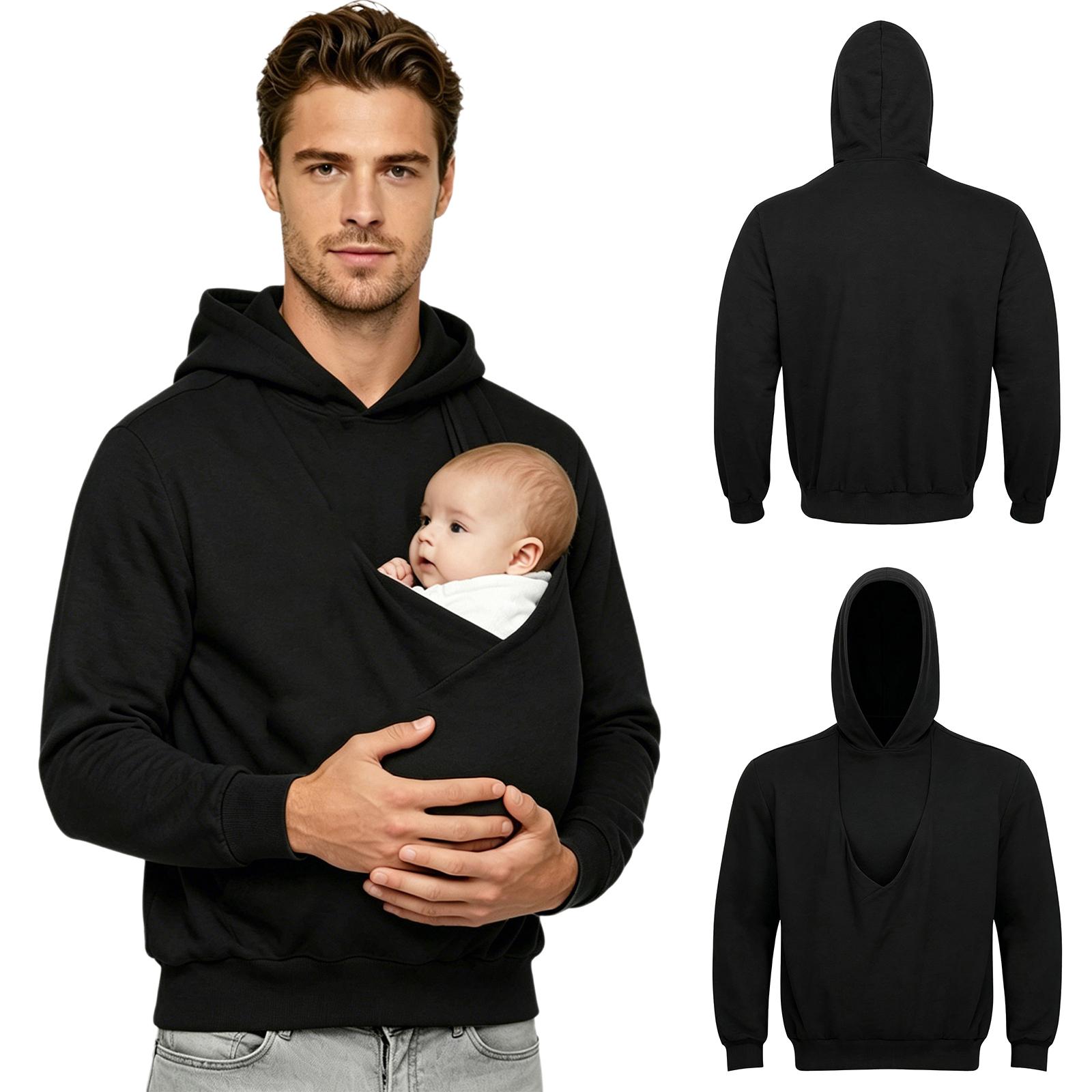 Manyakai Baby Draag Hoodie voor Mannen Ingebouwde Kangoeroezak Met Capuchon Sweatshirt Grote Voorzak Pullover voor Reizen Uitstapje S zwart