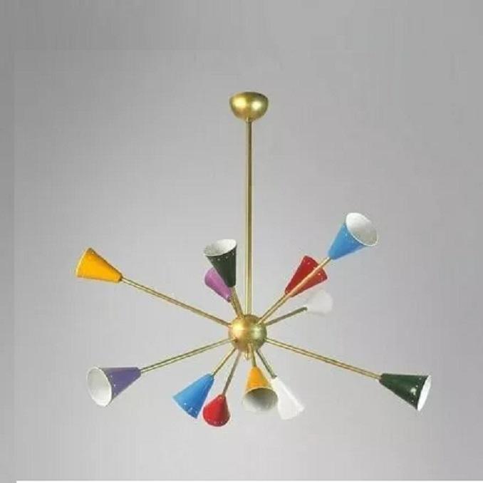 12 Arms Multicolored Italian Brass Sputnik Chandelier 1950s Style Light Fixture Iconic Industrial Brass Sputnik Ceiling Lamp