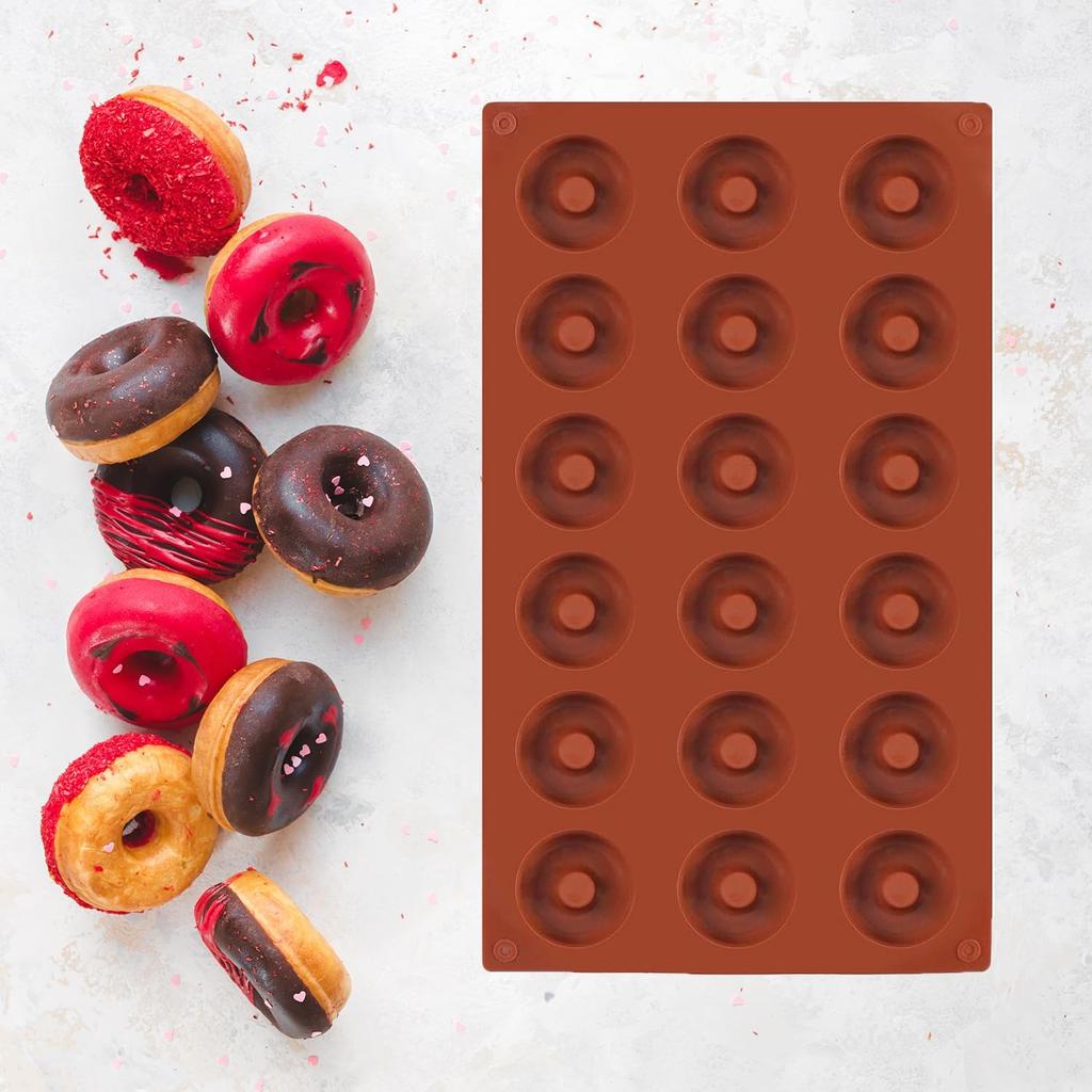 2pcs Silicone Mold for Mini Donut, 18 Cavities Donut Molds Home Reble Donut Baking Pan Tray, Red, LK-18CA-DONUT