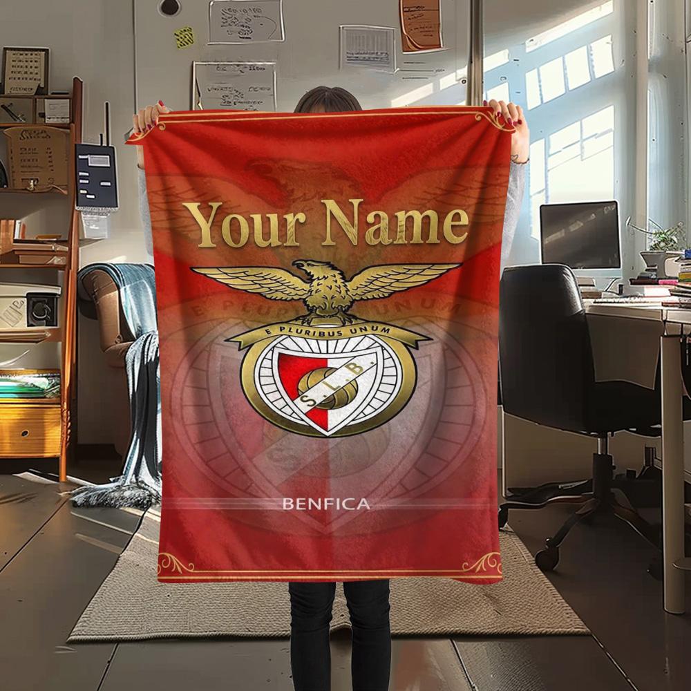 1PC Benfica Crest Custom Name Patterned Flannel Blanket Suitable For All Seasons For Home Decor Warmth And Comfort Gifts Holiday Present