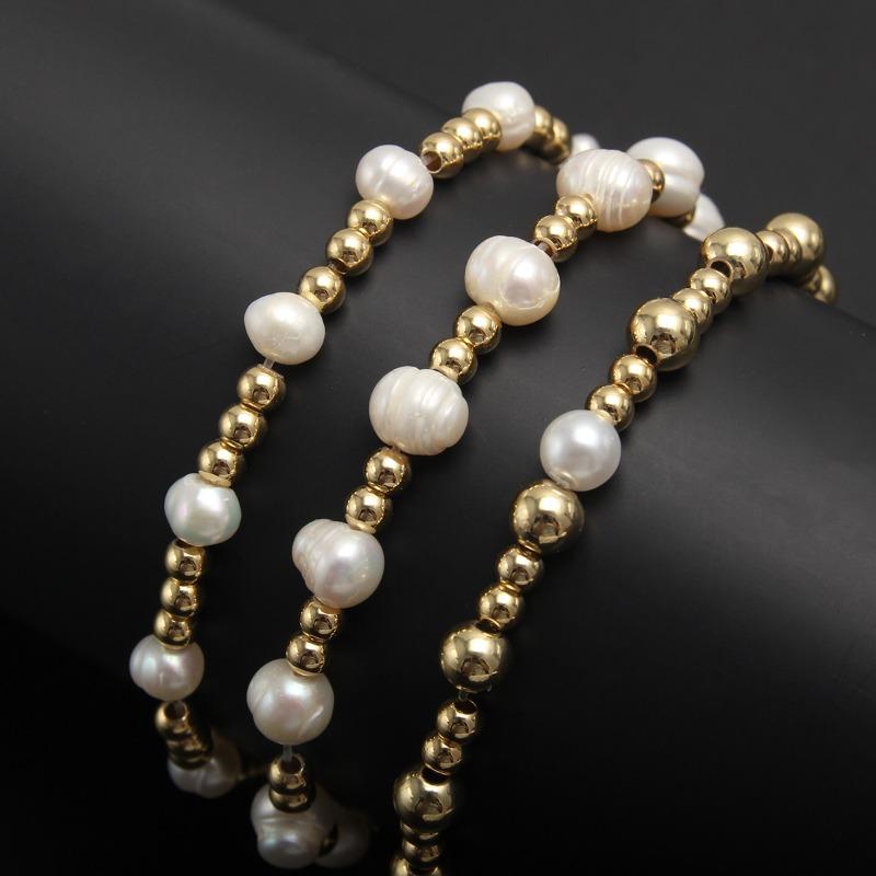 Meier Freshwater Pearl Gold-plated Copper Round Bead Bracelet - Luxury Fashion Stretch Layered Bracelet