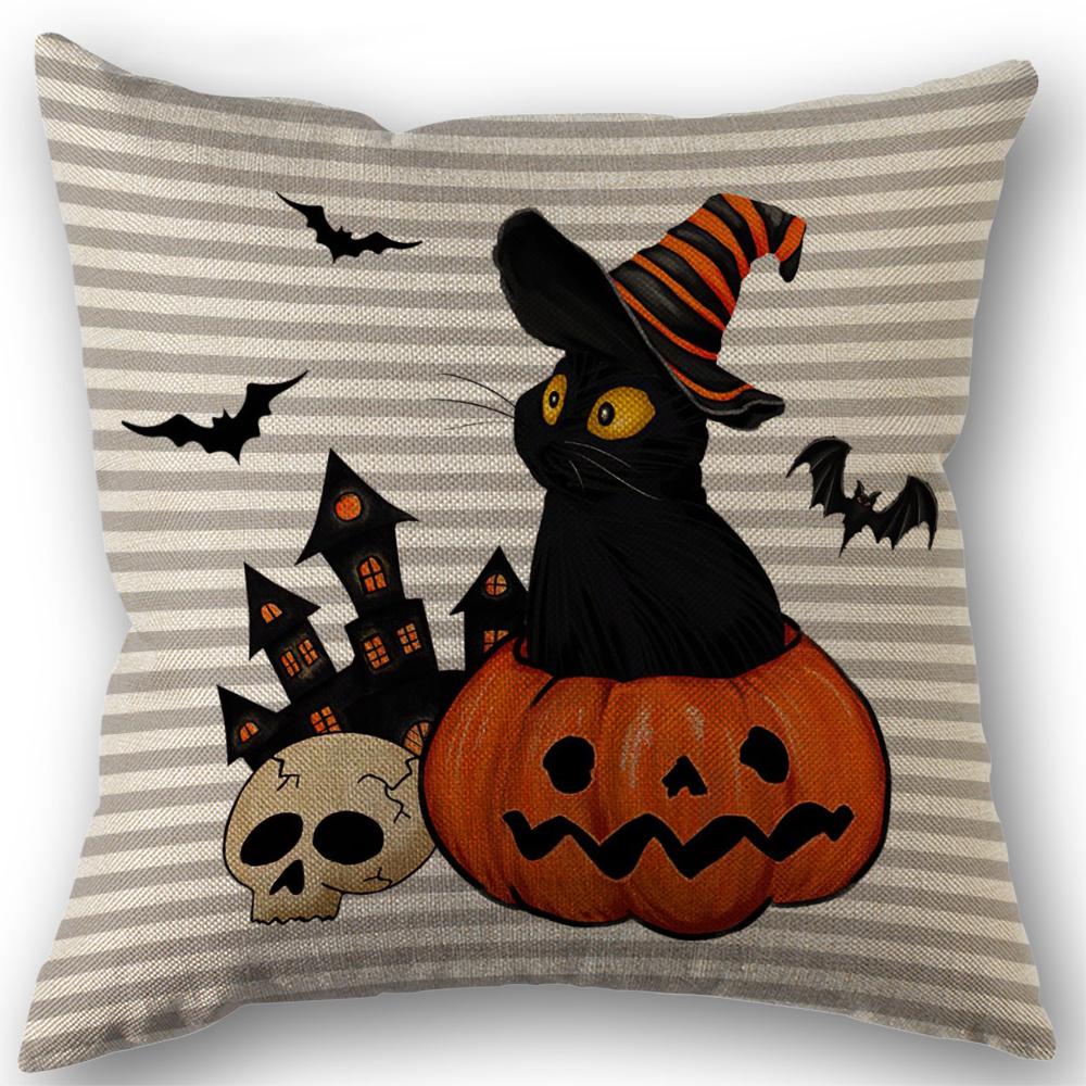 Halloween Decor Pillow Case 45x45 Pillow Cover Funny Pumpkin Ghosts Black Cat Print Cushion Cover Home Decorations Holiday Gifts