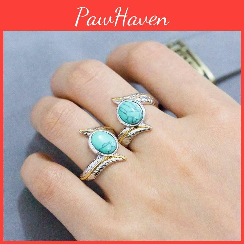 Alloy Geometric Feather Ring With Turquoise For Women Party And Gift Accessory