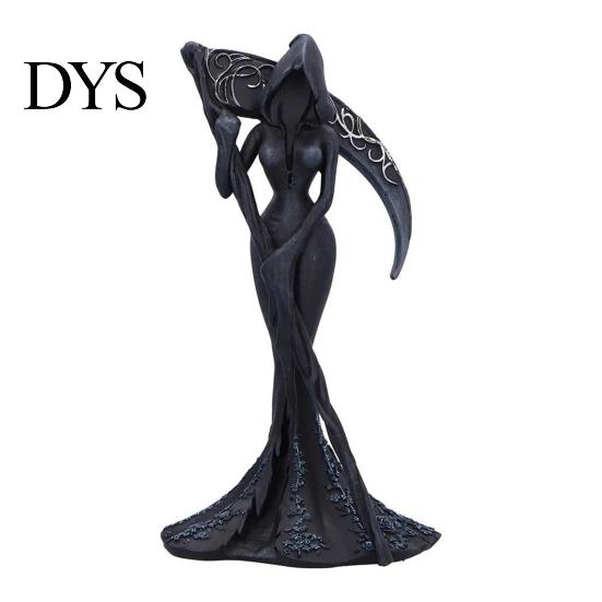 Dark Aesthetic Home Decor Gothic Faceless Witch Reaper Resin Statue, Vintage Black Robed Grim Figurine, Matte Scythe Figurine Desktop Ornament