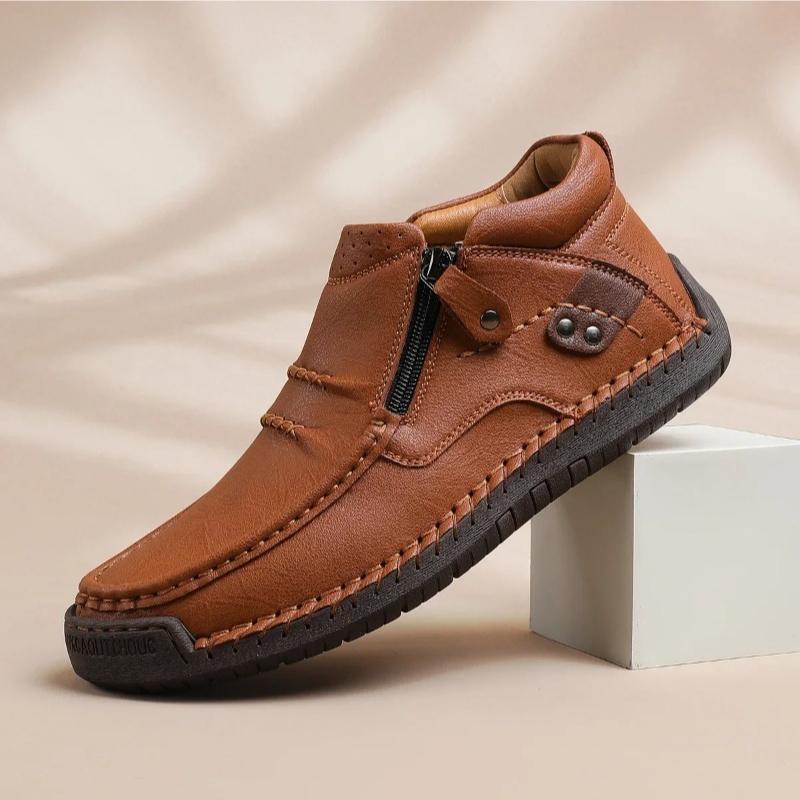 Neue Klassische Leder Herrenstiefel Outdoor Reißverschluss Design Herren Sneaker Zum Hineinschlüpfen Atmungsaktiv Lässig Herrenschuhe Leder Mann Knöchelhohe Stiefel
