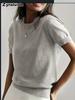 Women's Knitted Short Sleeve T-Shirt for Summer Casual Loose Pullover