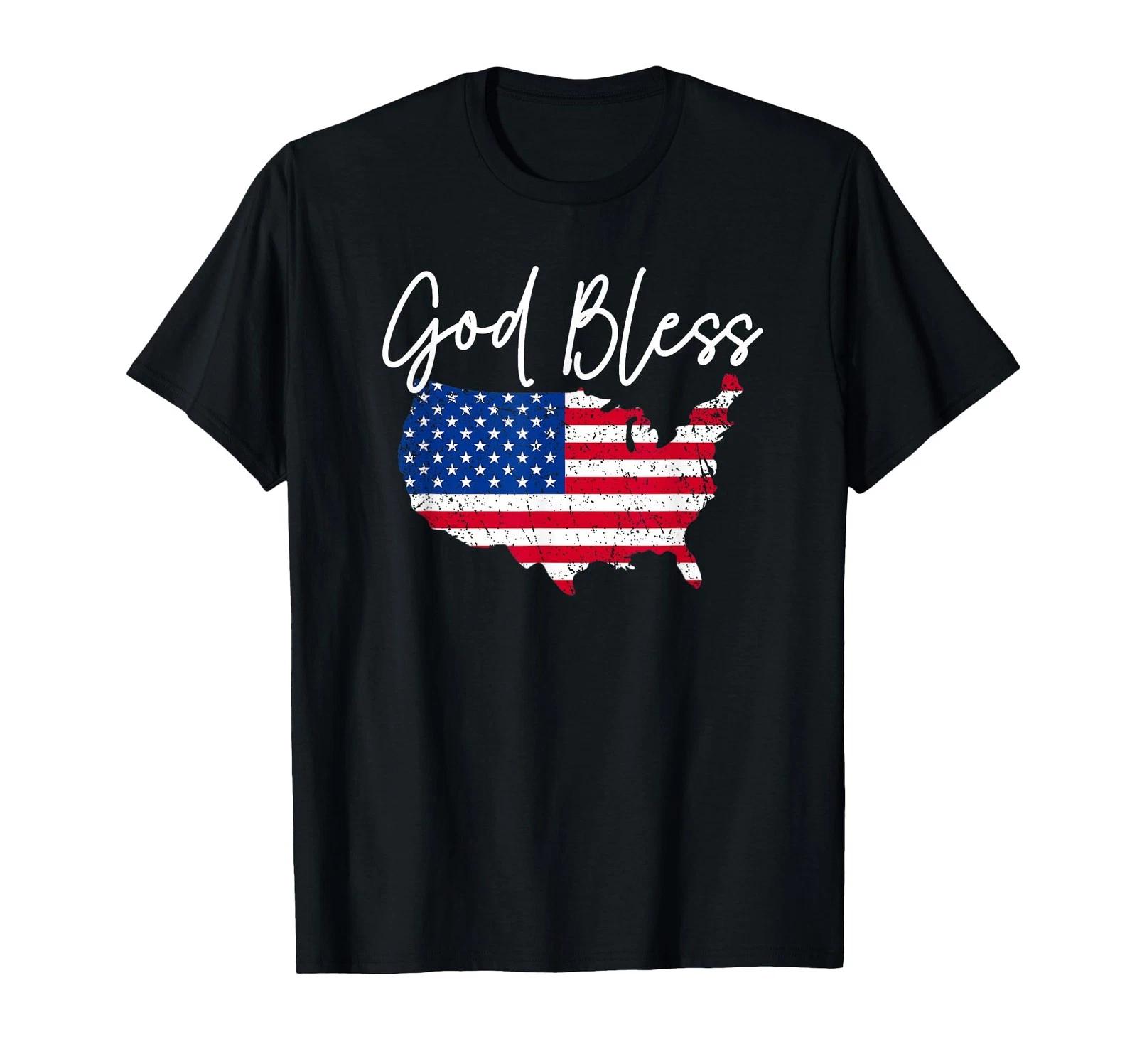 God Bless America Patriotic Distressed Flag US Map July 4th T-Shirt L