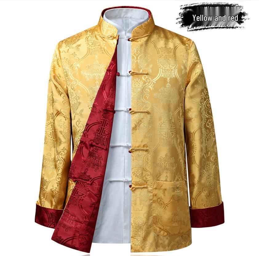 Men's Double-Sided Tang Suit Jacket – Spring/Autumn Ethnic Style with Frog Buttons and Stand Collar