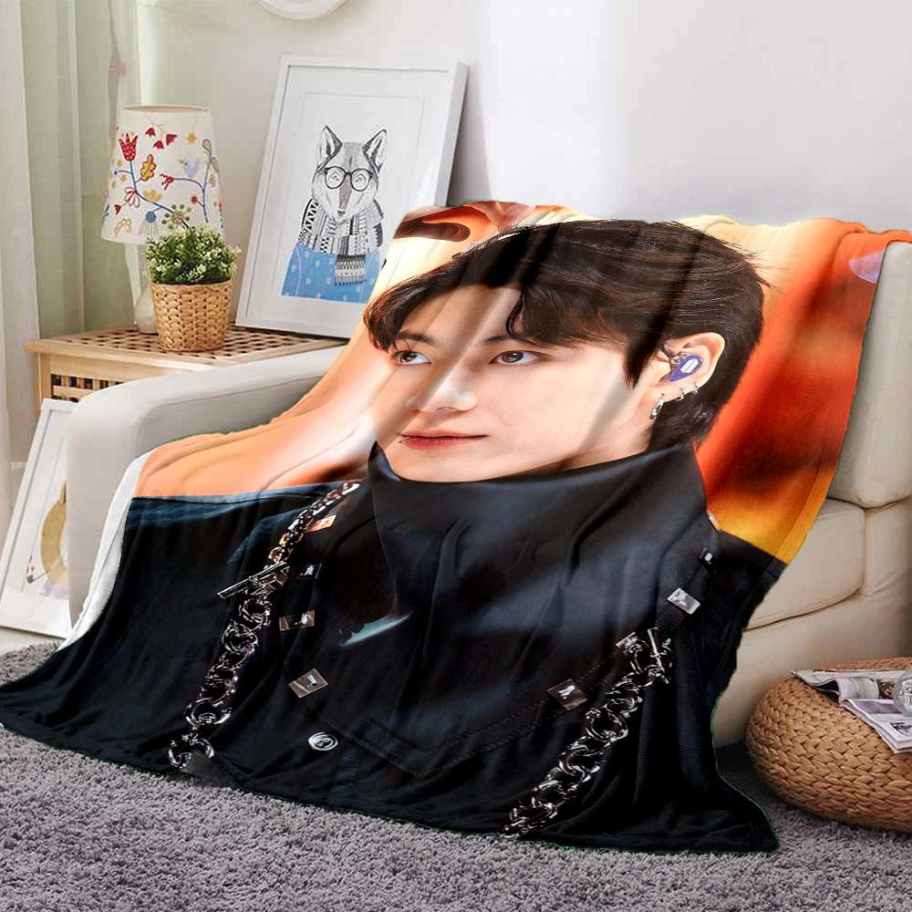 1Pc Bts Jung Kook Print Blanket Soft Comfortable Polyester Blanket All Season Use Bedroom Office Outdoor Ideal Christmas Gift Choice Print Home Blanke