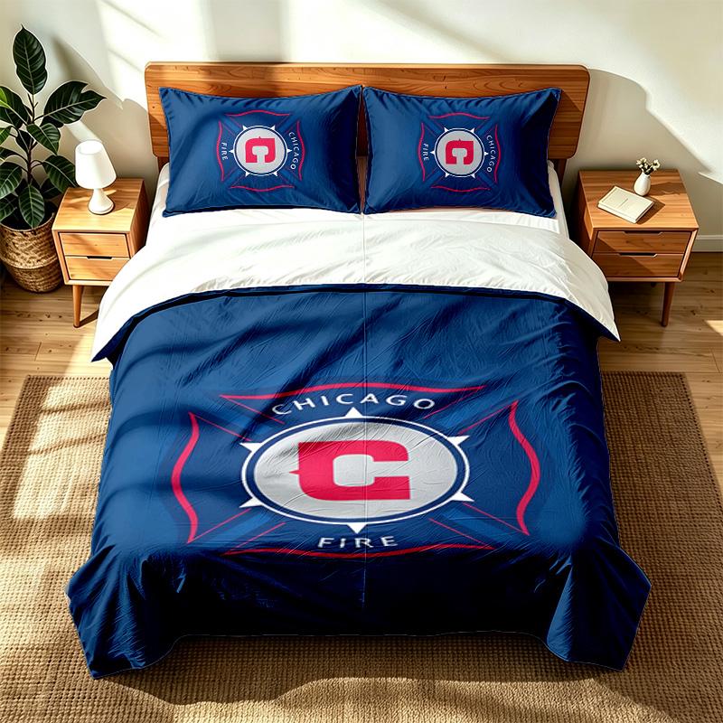 Chicago Fire FC (5) 3pc set suitable for master bedrooms soft and comfortable an ideal gift for family and friends Includes one duvet cover and two pi