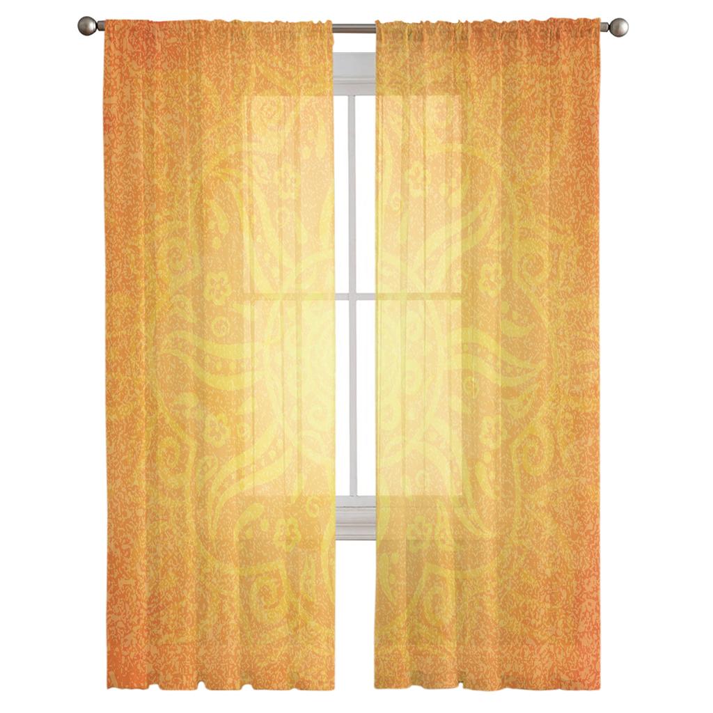 Orange Indian Style Curtain Window Tulle For Living Room Bedroom The Kitchen Window Treatment Decorations Curtains
