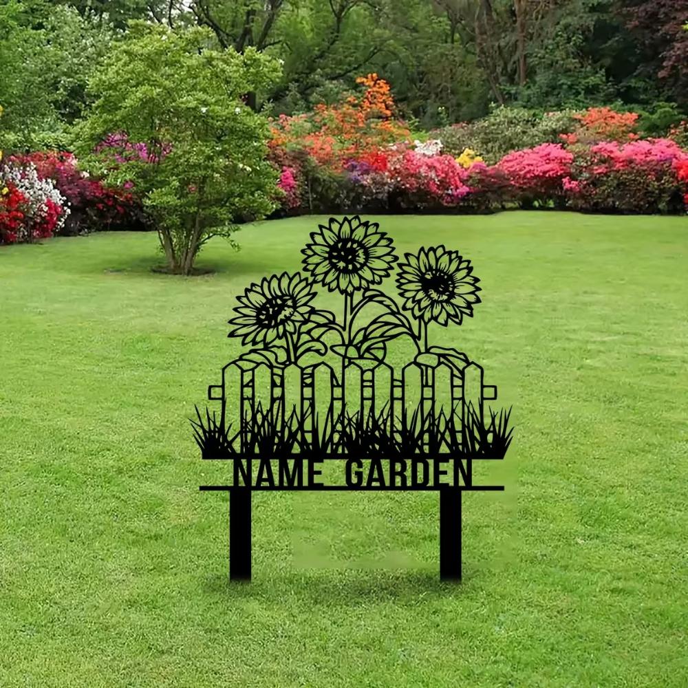 Metal Garden Stake Sunflower Yard Art Personalized Name Sign Outdoor Decor