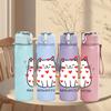 1PC Cat Full Of Red Hearts Print 750ml Color Plastic Sports Water Bottle Leakproof Flip Straw Lid Suitable for Sports Office Home Use