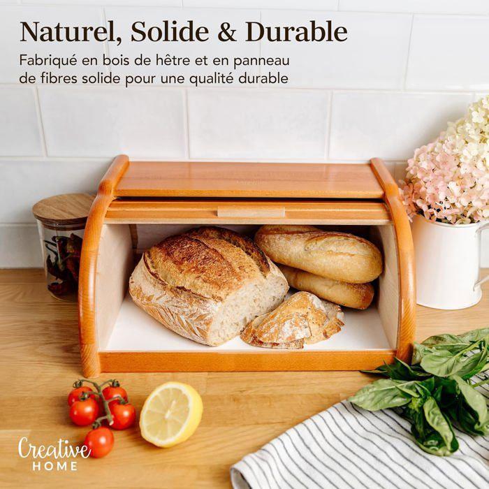 Boîte à Pain - Creative Home - Aulne - Bois de Hêtre - 38 x 28,5 x 17,5 cm - Couvercle en Rouleau