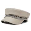 PU Leather Beret Hat Silver Chain Decor Octagonal Beret Cap Vintage Peaked Hat  Autumn Winter