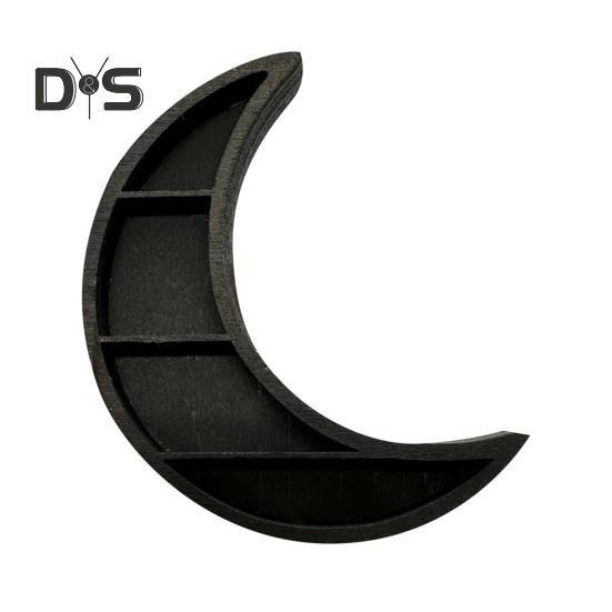 

Миниатюрная полка в форме луны для хрустального дисплея, деревянная полка в форме полумесяца, многосекционная мини-полка для хранения вещей для гостиной и офиса чёрный