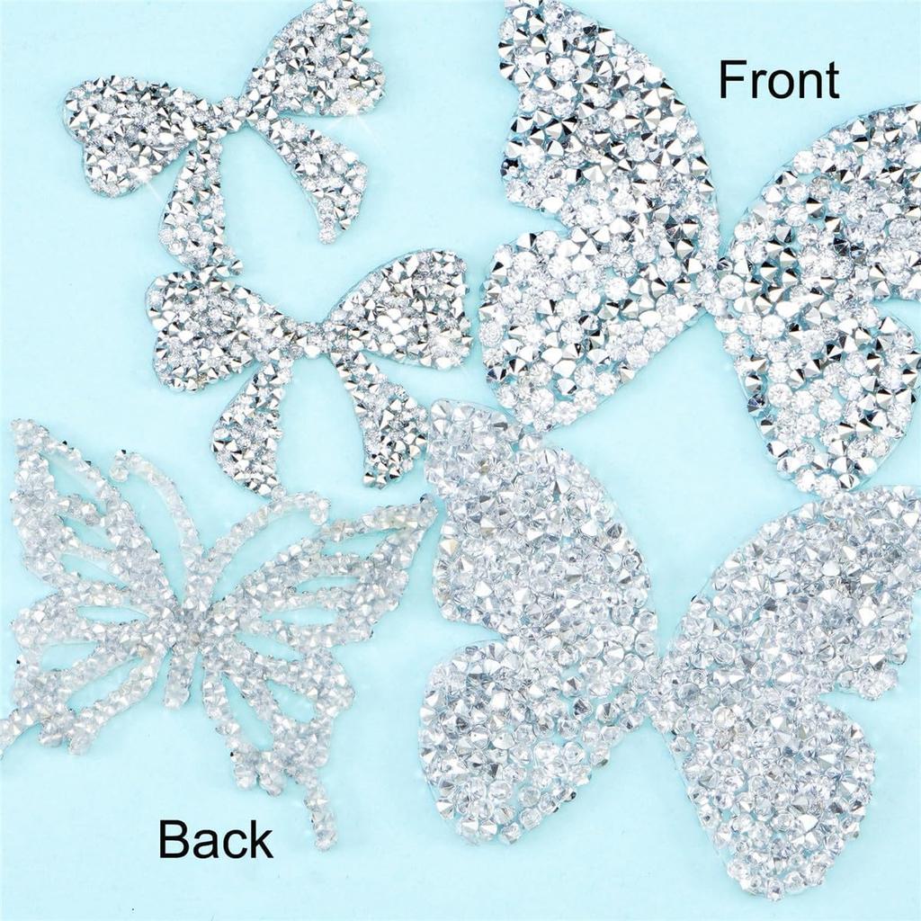 10 Pcs Rhinestone Bow Knot Patches, Sew on/Iron on Bow Knot Appliques Sparkly Clothing Repair Patch Hot Fix Applique Wedding Appliques for Dress