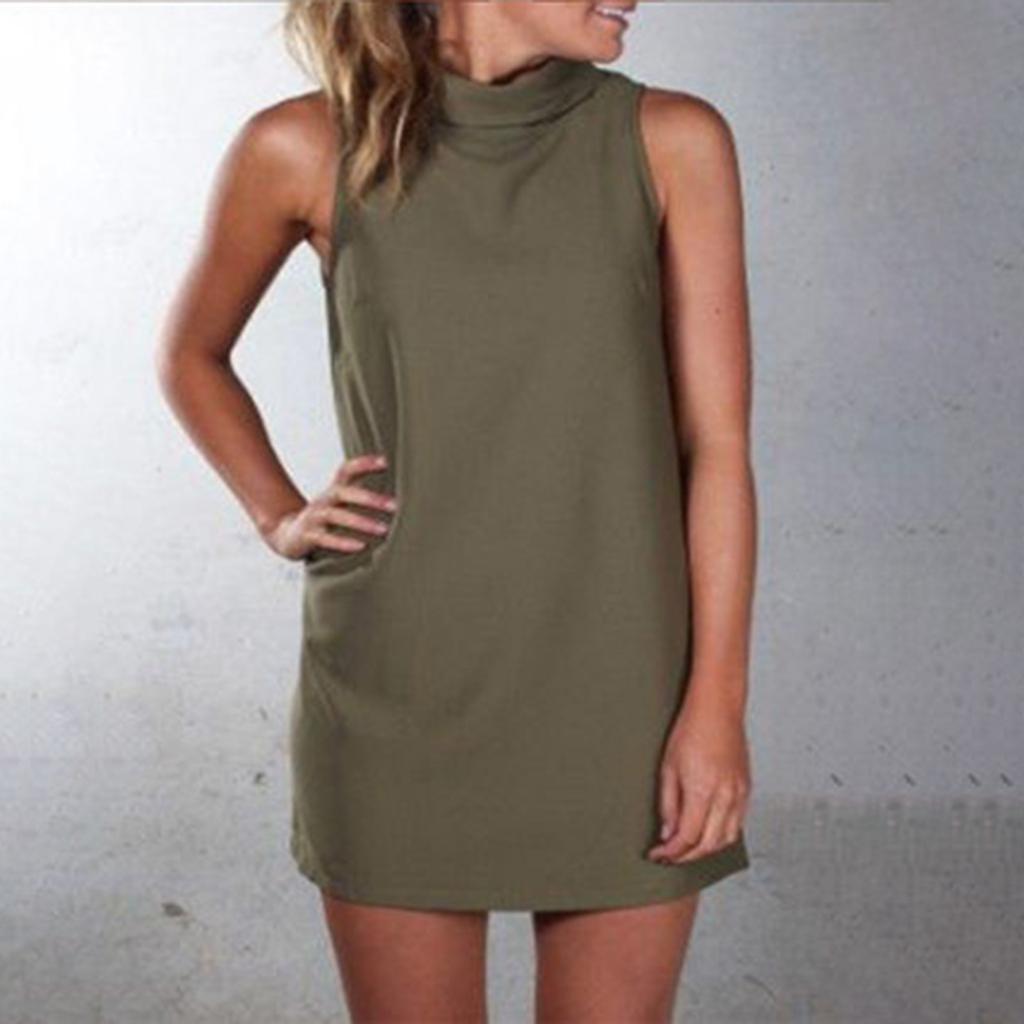 Women's Summer Casual Fashion Color Sleeveless Stitching Half Turtleneck Dress