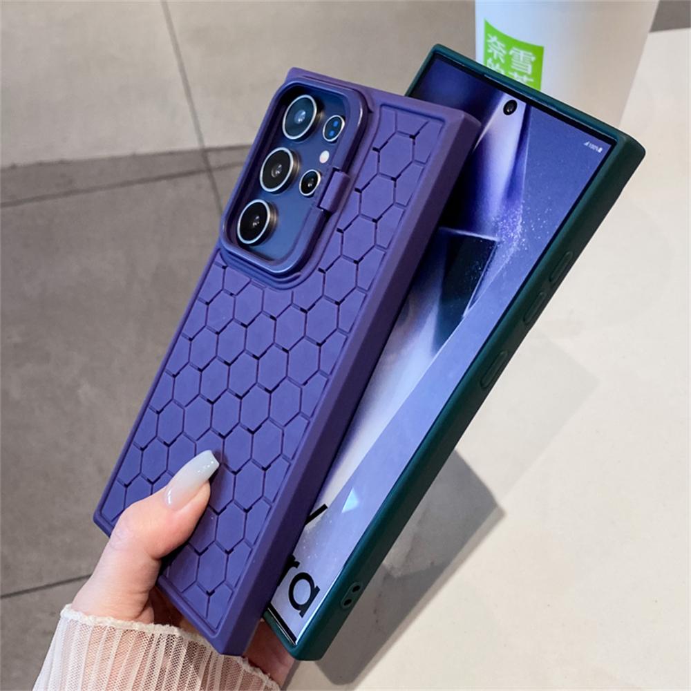 Camera Stand Holder Cooling Soft Case for Samsung Galaxy S24 Ultra S23 Plus S23 FE A55 A54 A34 A35 Honeycomb Bumper Phone Cover