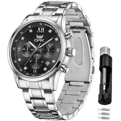 OPK Quartz Watch with Date Luminous Classic Stainless for School or Office Men's Display, Waterproof, Dial, Stylish, Design, Multi-Function, Steel,