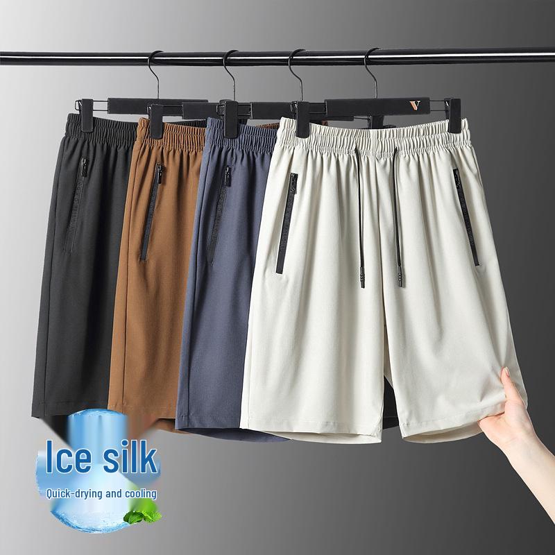 

Men s Plus Size Ice Silk Beach Shorts - Summer 2025 Zipper Sports Casual Pants 5XL чорний