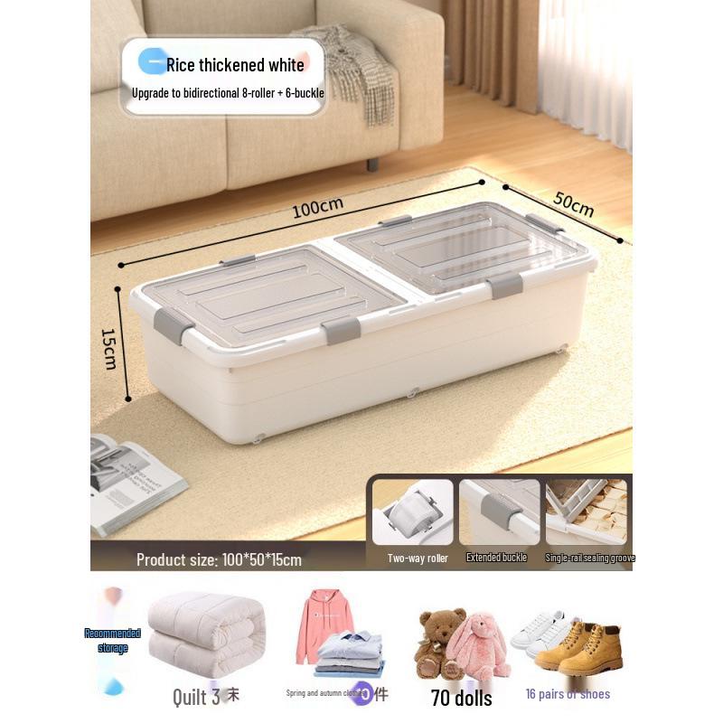 Large Capacity Transparent Under-Bed Storage Box with Wheels
