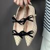 Mode Niedliche Schleife Doppelschnalle Niedriger Absatz Pumps Damenmode Gepunktete Spitze Designer Schuhe Komfort Weiche Sohle Pendler Büro Schuhe