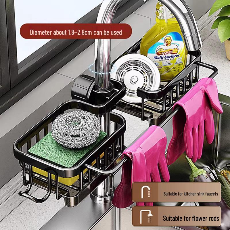 Kitchen Multifunctional Draining Rack & Sink Storage Basket for Sponge & Dishcloth