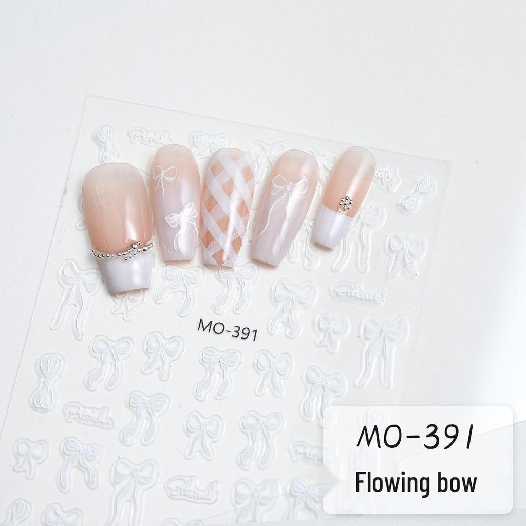 3D Pink & White Bowknot Nail Stickers - Cute Girly Ribbon Decorations