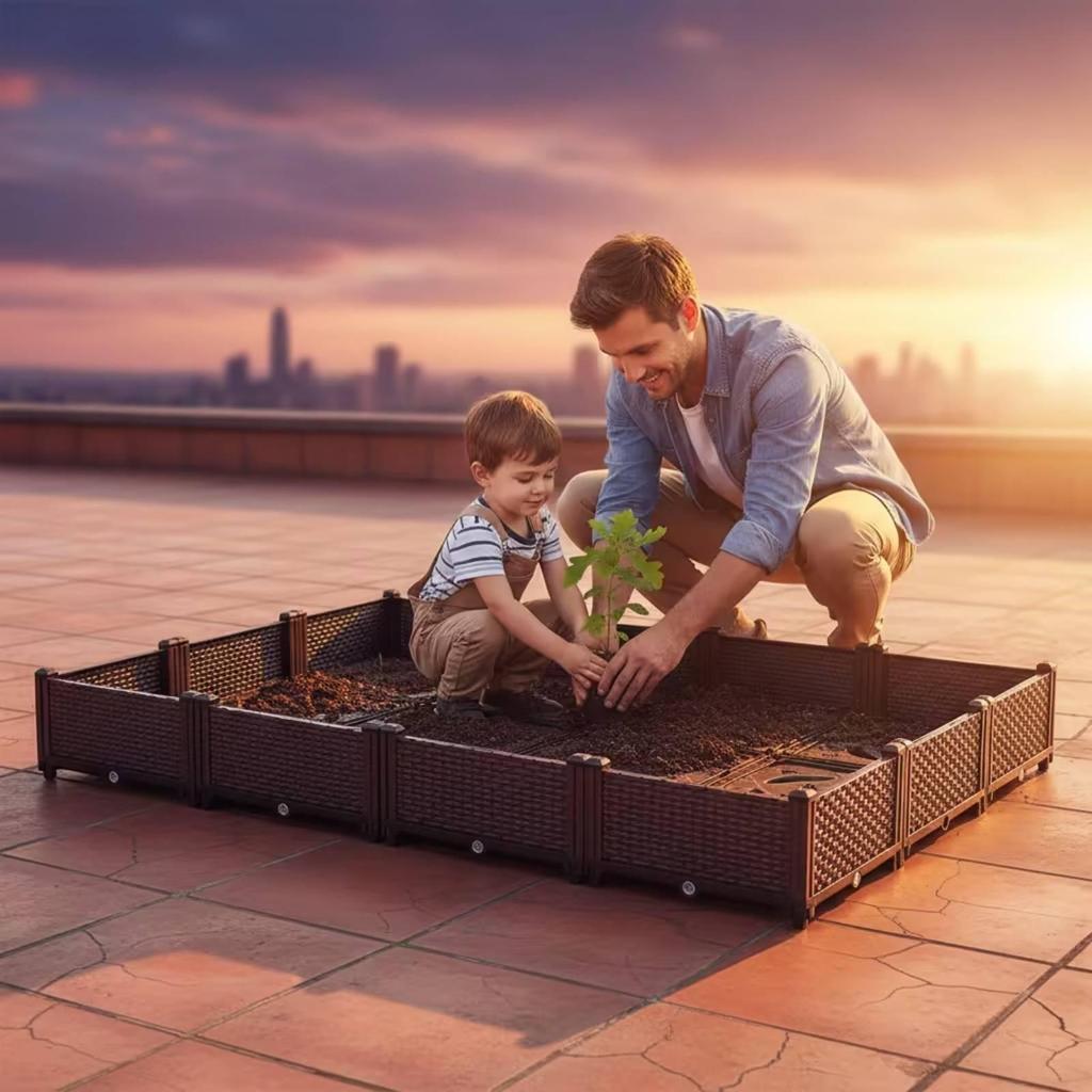 Rectangular Planter Box Modular Flower Space-Saving for Patio, Indoor