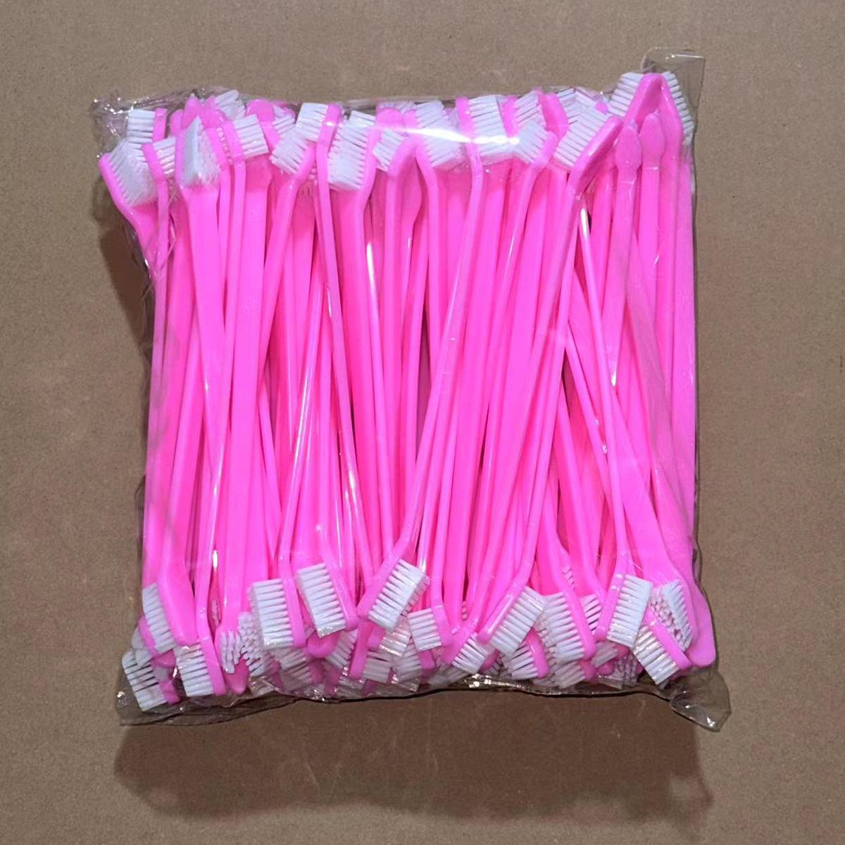 

Двойная зубная щетка для домашних животных с длинной ручкой и мягкой щетиной для ухода за полостью рта собак. розовый