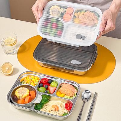Zapečetěný obědový box se 4/5 přihrádkami a víkem, velká kapacita, z nerezové oceli 304, dělený bento box pro studenty, kancelářské pracovníky