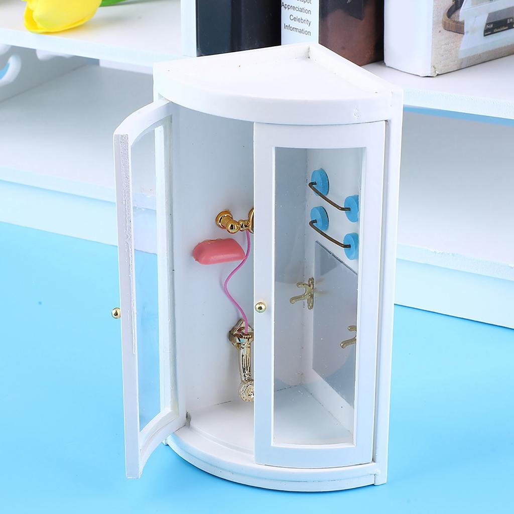 1:12 Wood Mini Doll House Accessory Bathroom Shower Room Model for Dolls