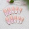 24pcs Detachable Long Ballerina False Nails Shining Rhinestones White Edge Fake Nails Full Cover French Press On Nails Women