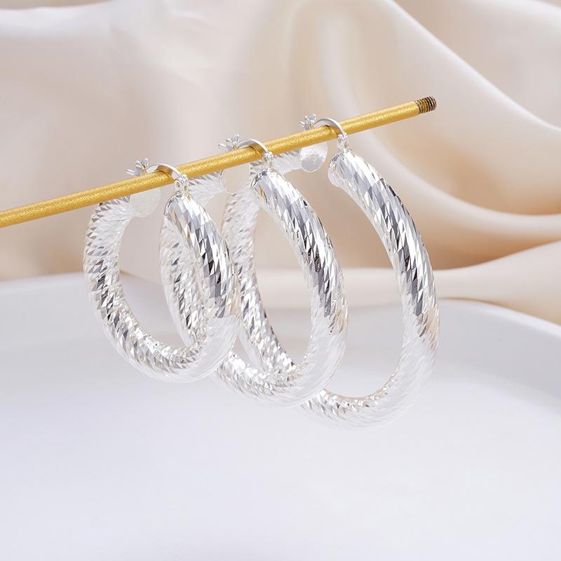 Gold-Plated Silver Cable Knit Hoop Earrings for Women - Trendy European and American Style Ear Ornaments