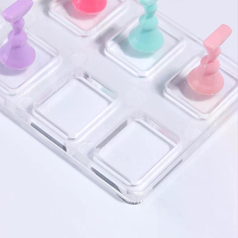 5/10 Grid Transparent Acrylic Nail Display Stand Multi-Purpose Mannequin Holder For Press On Nails Without Magnet Training Base