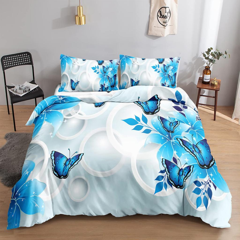 Bettbezug Lila Traum Schmetterling Rose Bettwäsche Digitaldruck Dreiteiliges Set Für Schlafzimmer