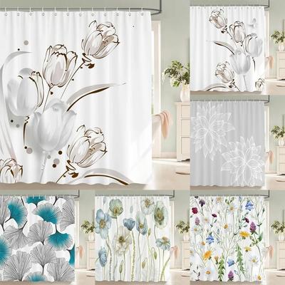Flower Shower Curtain Bathroom Waterproof Polyester Shower Curtain Floral Printing Curtains for Bathroom Shower with Hooks