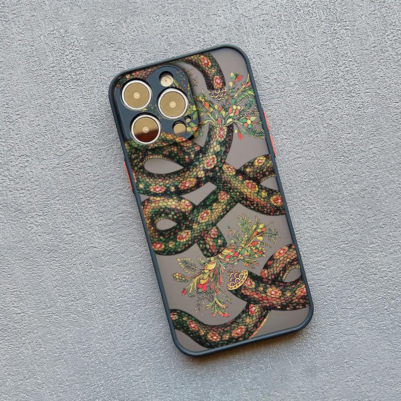Snake Graphic Flower Phone Case For iPhone 13 Mini 12 11 Pro Max 16 15 14 Pro Max XS XR X 7 8 Plus SE2 Shockproof Matte Covers
