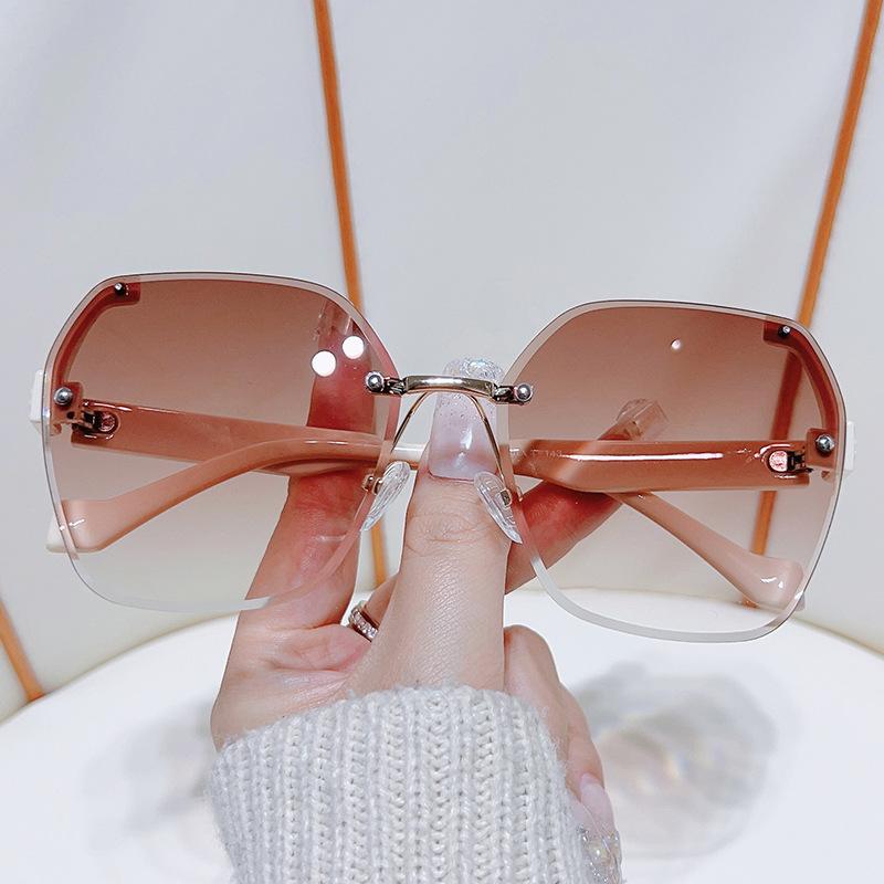 Frameless Sunglasses, Metal Trimmed Pc Textured Legs Simple Glasses Uv400