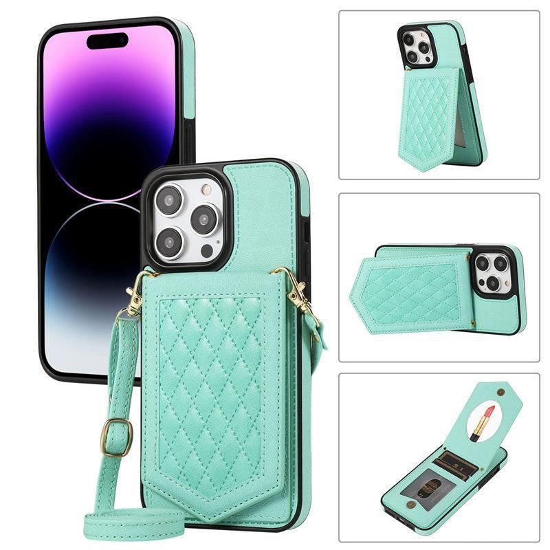 Stylish Crossbody Phone Case With Mirror Card Holder IPhone 15 S23 Ultra PU Leather Cover