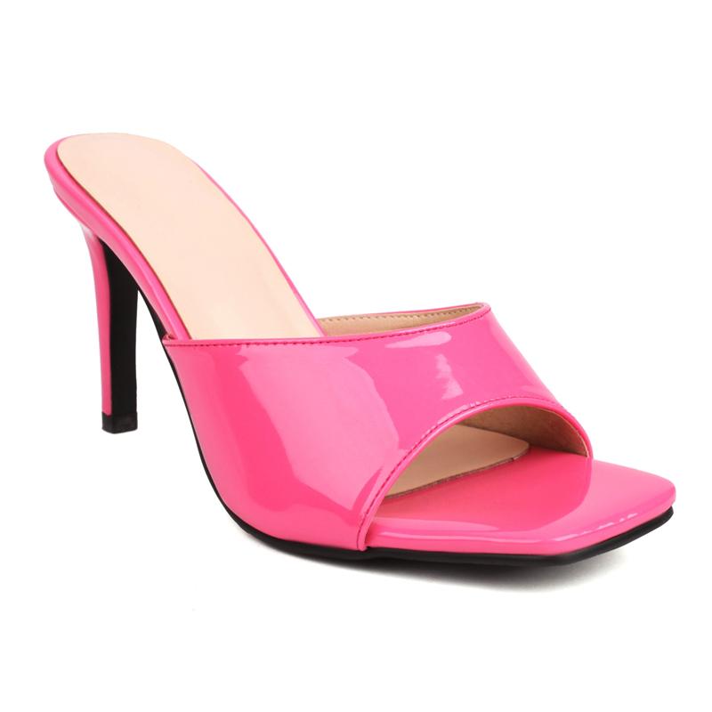 Summer Slippers Women High Heel Mules Shoes Fashion Black Pink Green White Slides Open Toe Sandals Ladies Large Size 48
