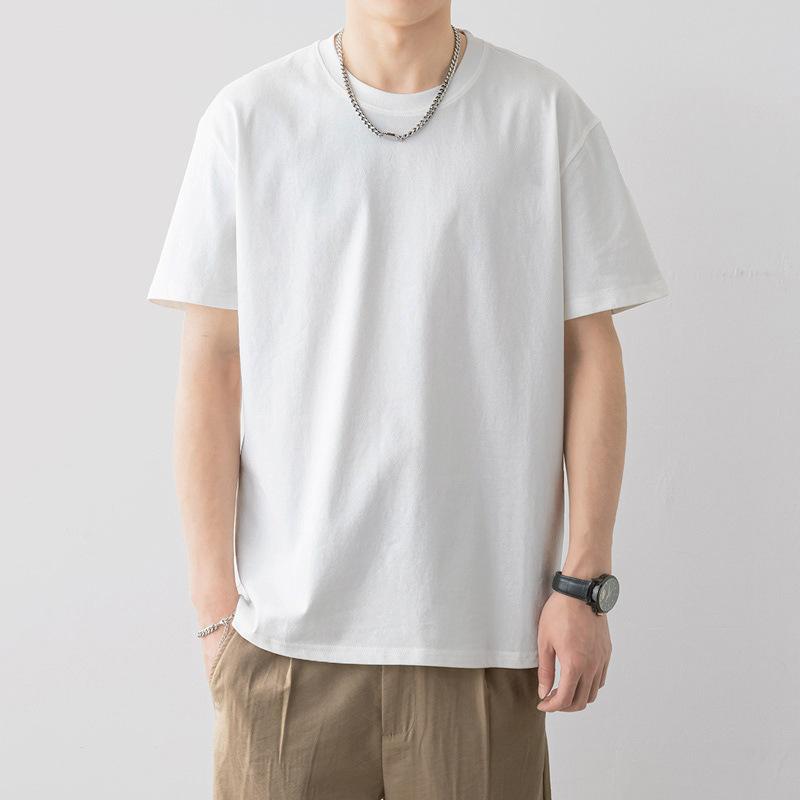 Summer Round Neck Fashionable Casual Pure Cotton Solid Color Short Sleeved Men's T-shirts